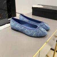 Chanel Women CC Ballet Flats Printed Denim Light Blue White (1)