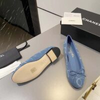 Chanel Women CC Ballet Flats Printed Denim Light Blue White (1)