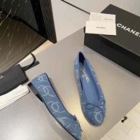 Chanel Women CC Ballet Flats Printed Denim Light Blue White (1)