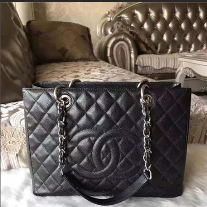 Chanel Women CC Shopping Bag Black Calfskin Leather Gold-Tone Metal (1)