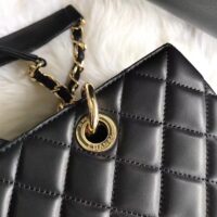 Chanel Women CC Shopping Bag Black Calfskin Leather Gold-Tone Metal