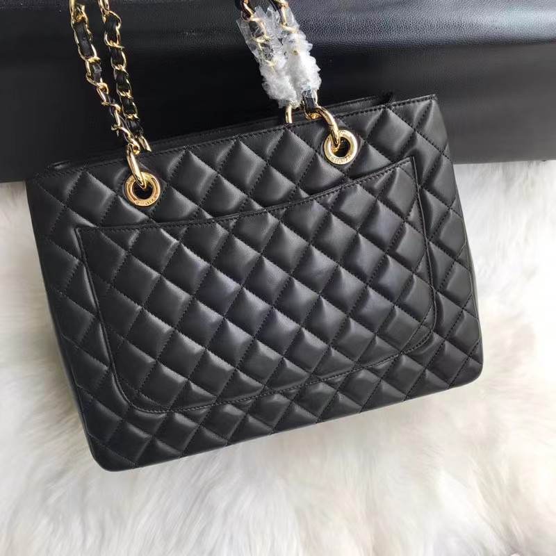 Chanel Women CC Shopping Bag Black Calfskin Leather Gold-Tone Metal (11)