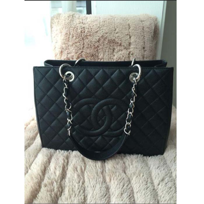 Chanel Women CC Shopping Bag Black Calfskin Leather Gold-Tone Metal (11)
