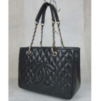 Chanel Women CC Shopping Bag Black Calfskin Leather Gold-Tone Metal