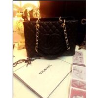 Chanel Women CC Shopping Bag Black Calfskin Leather Gold-Tone Metal