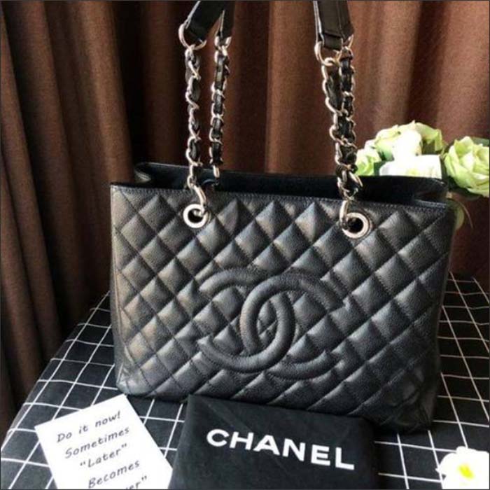 Chanel Women CC Shopping Bag Black Calfskin Leather Gold-Tone Metal (2)