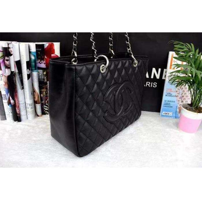 Chanel Women CC Shopping Bag Black Calfskin Leather Gold-Tone Metal (3)