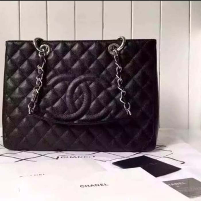 Chanel Women CC Shopping Bag Black Calfskin Leather Gold-Tone Metal (4)