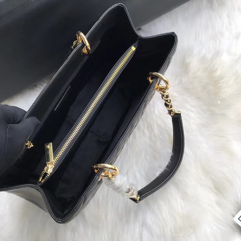 Chanel Women CC Shopping Bag Black Calfskin Leather Gold-Tone Metal (9)