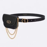 Dior CD Unisex 30 Montaigne Removable Pouch Belt Black Smooth Calfskin 20 MM Width (8)