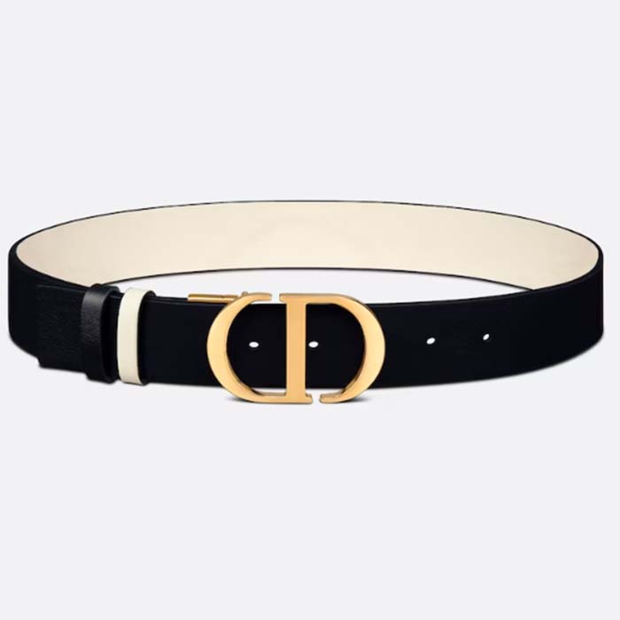 Dior CD Unisex 30 Montaigne Reversible Belt Black Latte Smooth Calfskin 35 MM Width