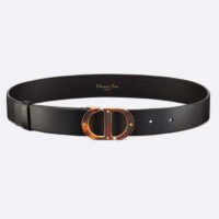 Dior Unisex CD 30 Montaigne Belt Black Smooth Calfskin Leather Brown Tortoiseshell-Effect Resin (4)