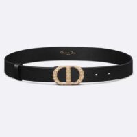 Dior Unisex CD 30 Montaigne Crystals Belt Black Smooth Calfskin Silver-Tone 27 MM Width (1)