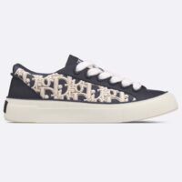 Dior Unisex CD B33 Sneaker Navy Blue Smooth Calfskin Cream Oblique Raised Embroidery (1)