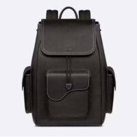 Dior Unisex CD Saddle Backpack Black Grained Calfskin Leather Flap Drawstring Closure