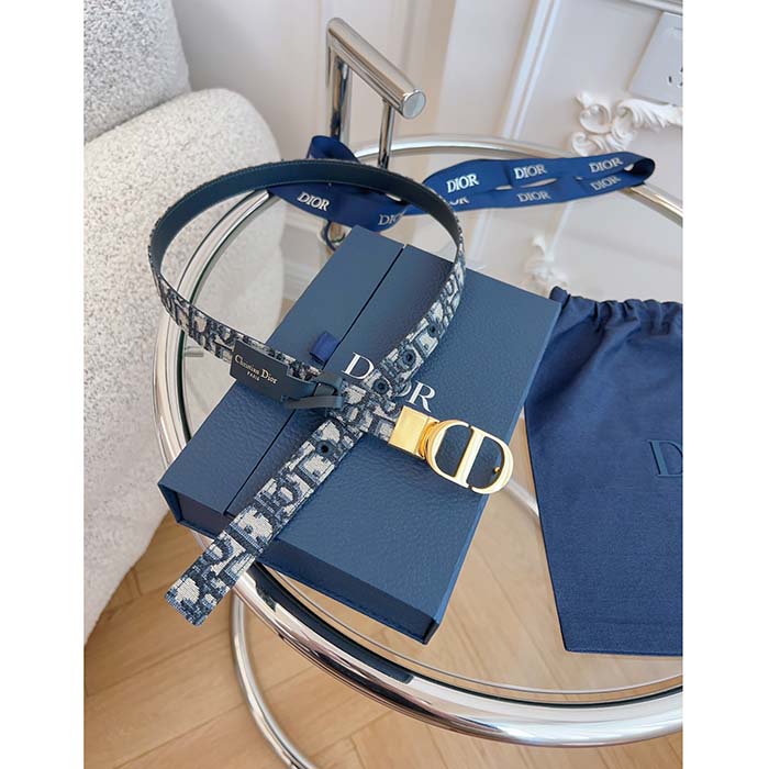 Dior Unisex CD Saddle Belt Blue Dior Oblique Jacquard 20 MM Width (6)
