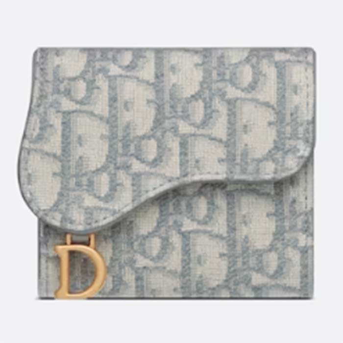 Dior Unisex CD Saddle Lotus wallet Gray Dior Oblique Jacquard