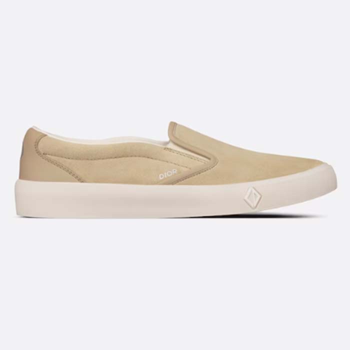 Dior Unisex CD Shoes B101 Slip-On Sneaker Beige Suede Smooth Calfskin