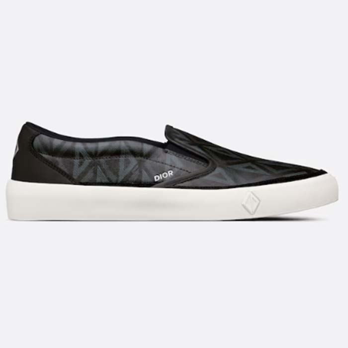 Dior Unisex Shoes B101 Slip-On Sneaker Black CD Diamond Canvas Smooth Calfskin