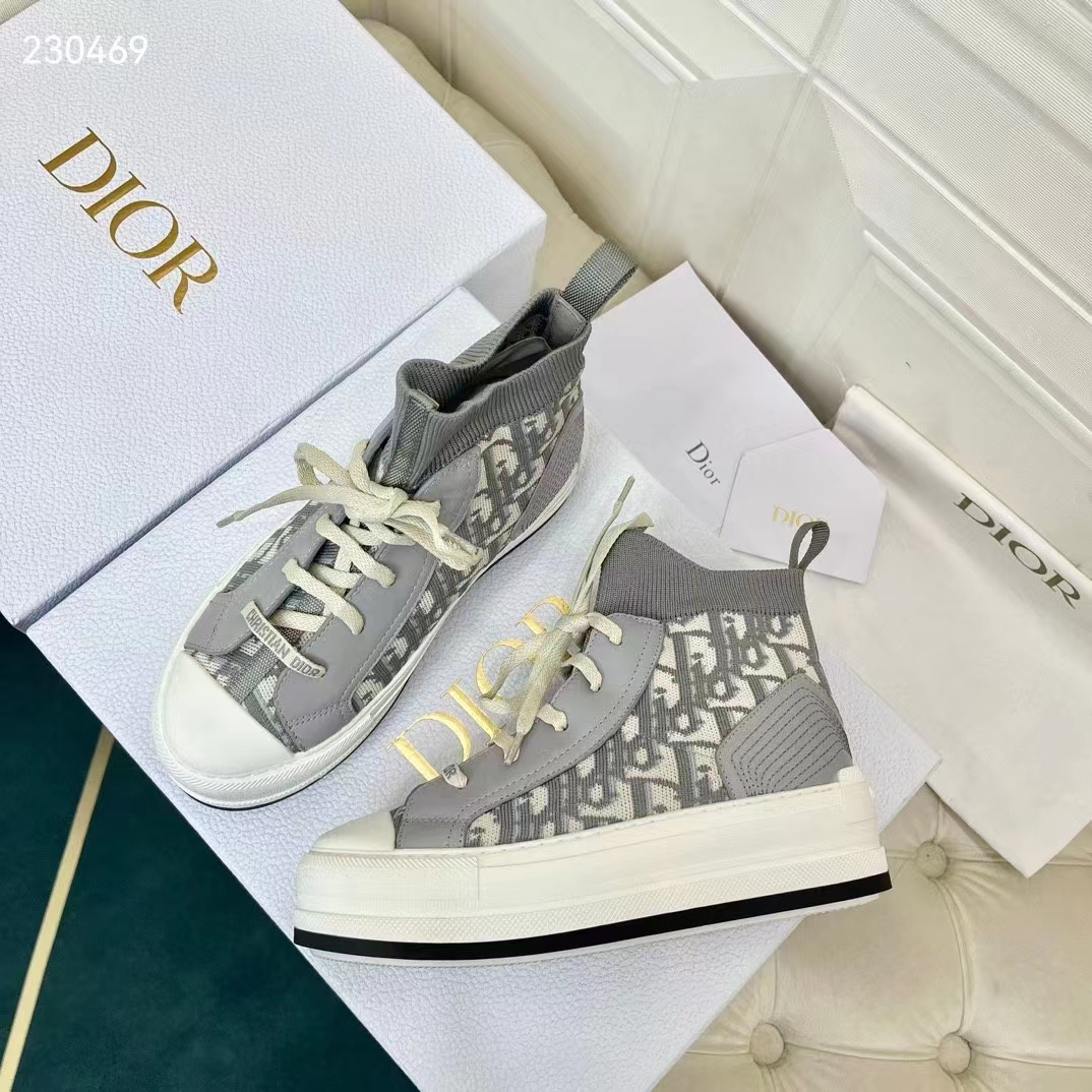 Dior Unisex Shoes CD Walk’N’Dior Sneaker Gray Dior Oblique Technical Mesh Calfskin (8)