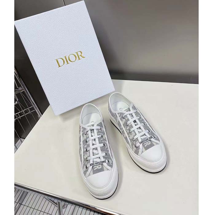 Dior Unisex Shoes CD Walk’N’Dior Sneaker Stone Gray Dior Oblique Embroidered Cotton (5)