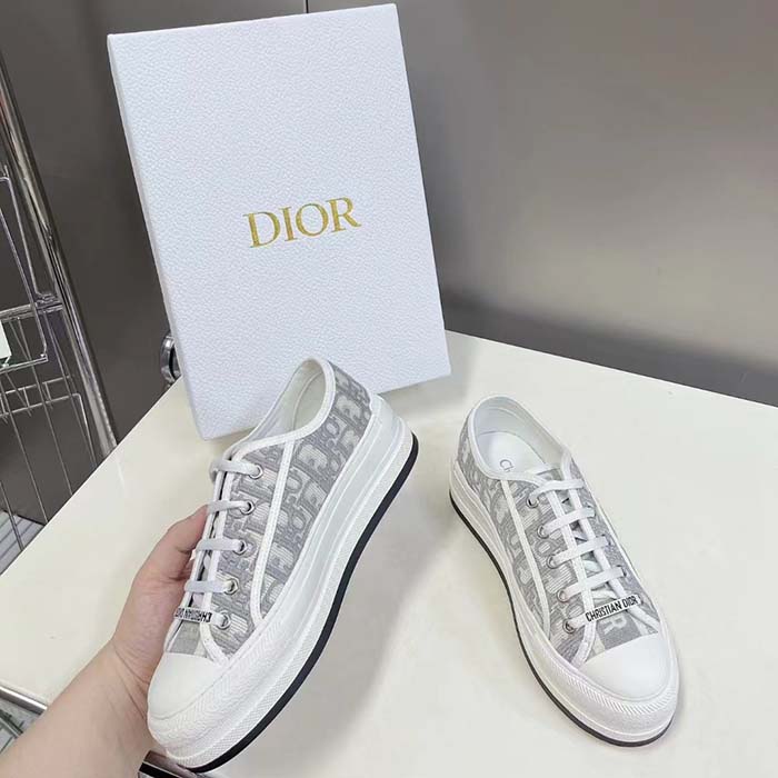 Dior Unisex Shoes CD Walk’N’Dior Sneaker Stone Gray Dior Oblique Embroidered Cotton (9)