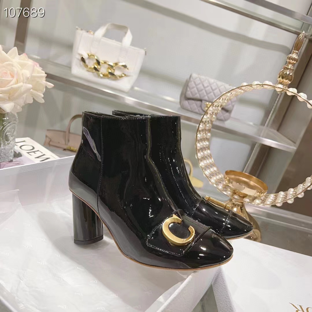Dior Women CD C’est Dior Heeled Ankle Boot Black Patent Calfskin (3)