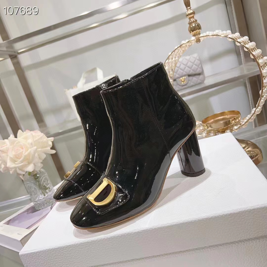 Dior Women CD C’est Dior Heeled Ankle Boot Black Patent Calfskin (5)
