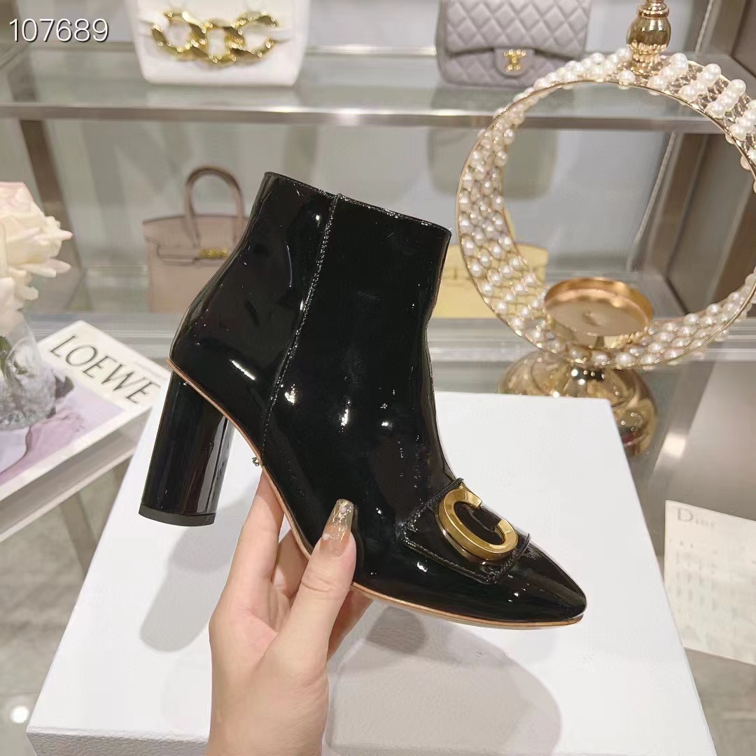 Dior Women CD C’est Dior Heeled Ankle Boot Black Patent Calfskin (9)