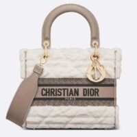 Dior Women CD Medium Lady D-Lite Bag Ice Cannage Shearling Interior Zip Large Patch Pocket (1)