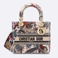 Dior Women CD Medium Lady D-Lite Bag Latte Multicolor Dior Jardin D’Hiver Embroidery (1)