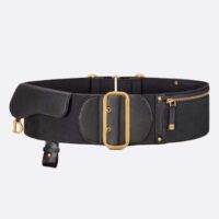 Dior Women CD Saddle Belt Black Smooth Calfskin Technical Fabric 80 MM Width (1)