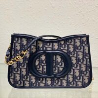 Dior Women CD Signature Hobo Mini Bag Blue Dior Oblique Jacquard (3)