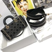 Dior Women CD Small Lady D-Joy Bag Black Crinkle-Effect Lambskin White Resin Half-Pearl Cannage (1)