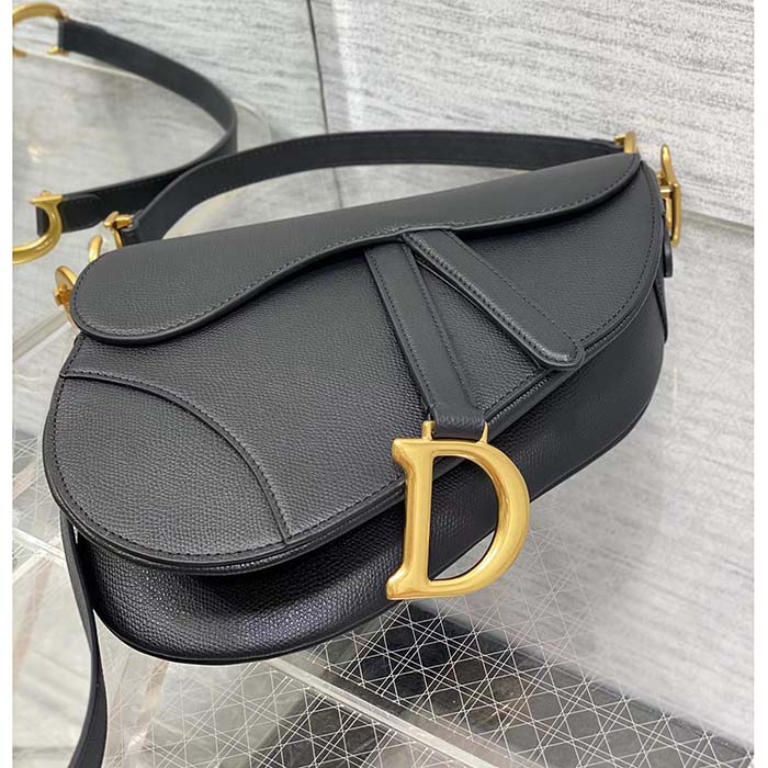 Dior Women Saddle Bag Strap Black Grained Calfskin CD Signature Interior Back Pocket (11)