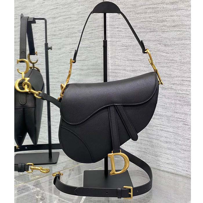Dior Women Saddle Bag Strap Black Grained Calfskin CD Signature Interior Back Pocket (4)
