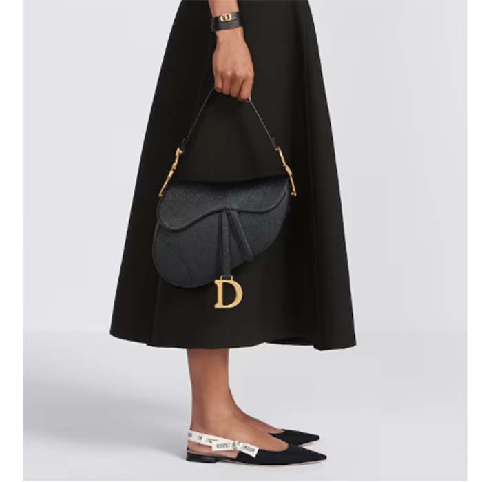 Dior Women Saddle Bag Strap Black Grained Calfskin CD Signature Interior Back Pocket (5)