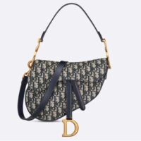 Dior Women Saddle Bag Strap Blue Dior Oblique Jacquard CD Signature Interior Back Pocket (8)