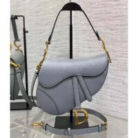Dior Women Saddle Bag Strap Gray Grained Calfskin CD Signature Interior Back Pocket (3)