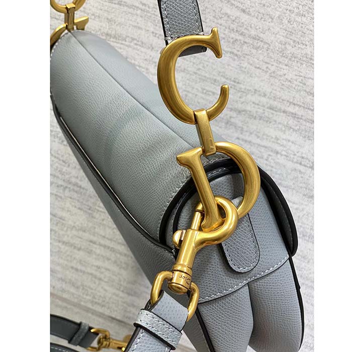 Dior Women Saddle Bag Strap Gray Grained Calfskin CD Signature Interior Back Pocket (5)