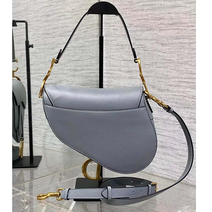 Dior Women Saddle Bag Strap Gray Grained Calfskin CD Signature Interior Back Pocket (9)