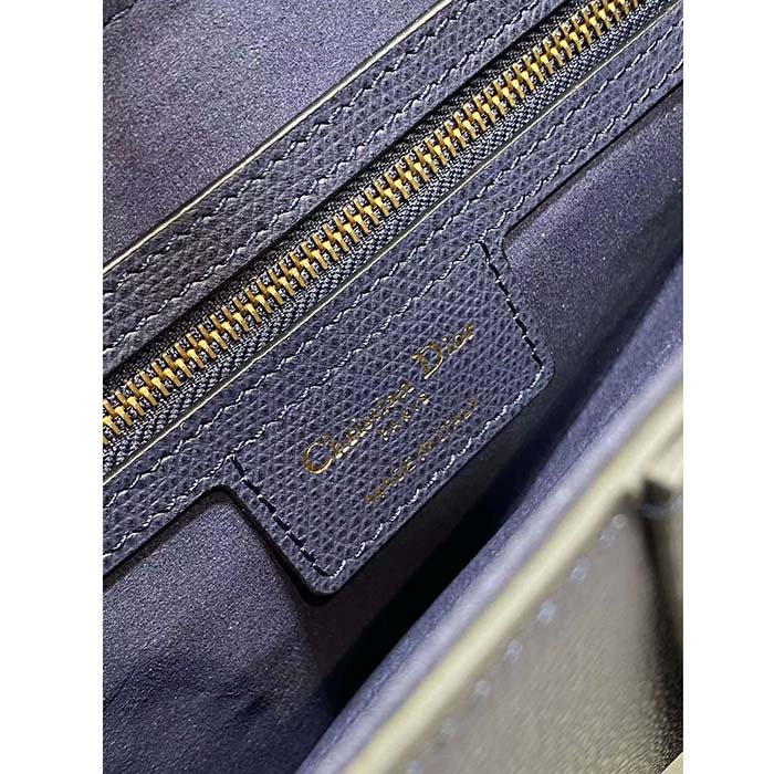 Dior Women Saddle Bag Strap Indigo Blue Grained Calfskin CD Signature Interior Back Pocket (1)