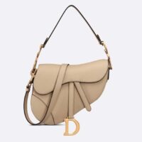 Dior Women Saddle Bag Strap Sand-Colored Grained Calfskin CD Signature Interior Back Pocket