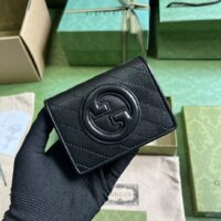 Gucci GG Unisex Blondie Card Case Wallet Black Leather Taffeta Lining Round Interlocking G (1)