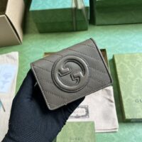 Gucci GG Unisex Blondie Card Case Wallet Brown Leather Taffeta Lining Round Interlocking G (1)