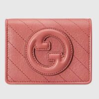 Gucci GG Unisex Blondie Card Case Wallet Pink Leather Taffeta Lining Round Interlocking G (1)