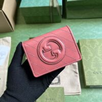 Gucci GG Unisex Blondie Card Case Wallet Pink Leather Taffeta Lining Round Interlocking G (1)