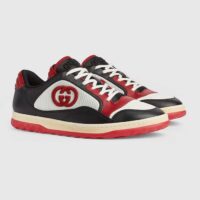 Gucci GG Unisex MAC80 Sneaker Black Red Leather White Fabric Interlocking G Embroidery Round Toe Rubber (10)