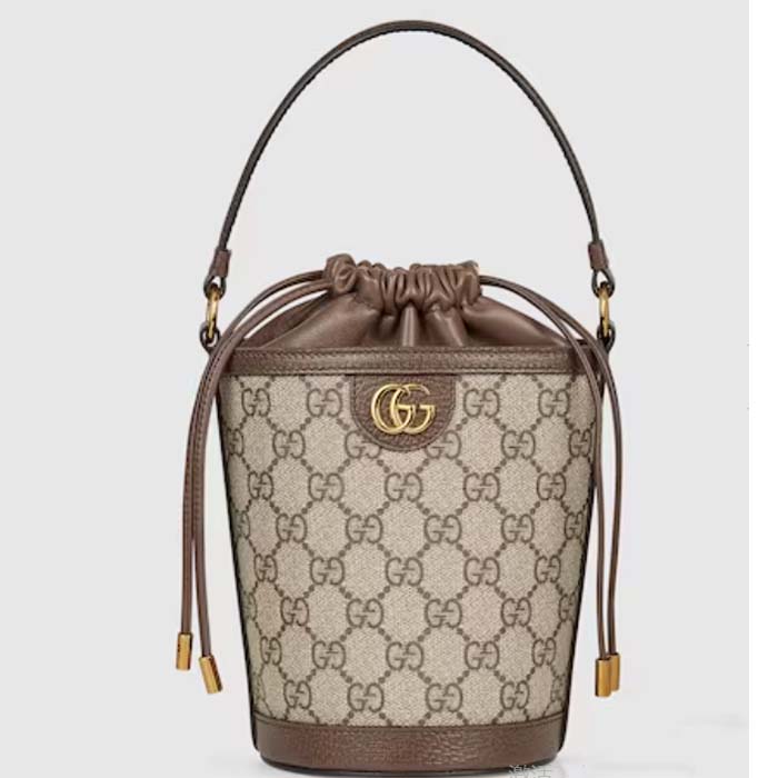 Gucci GG Unisex Ophidia Mini Bucket Bag Beige Ebony GG Supreme Double G