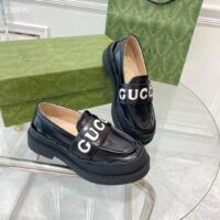 Gucci GG Women Gucci Loafer Black White Leather Scalloped Script Rubber Sole Mid-Heel (2)